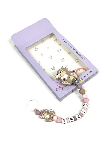 Babyjart silicone dummy chain PRESTIGE MISS TAMBURINA with name, hook/adapter pacifier MAM and CHICCO 2