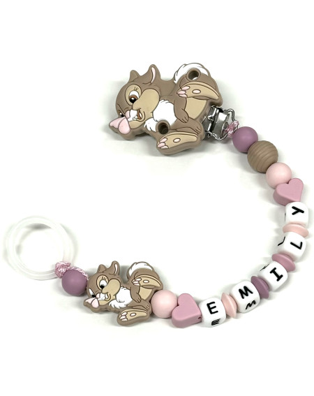 Babyjart Silikonschnullerkette PRESTIGE MISS TAMBURINA mit Name, Haken/Adapter Schnuller MAM und CHICCO