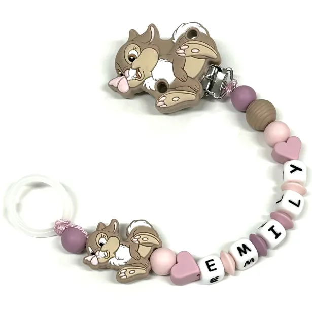 Babyjart Cadeia de chupeta MISS TAMBURINA de silicone com nome, adaptador de chupeta MAM e modelo CHICCO