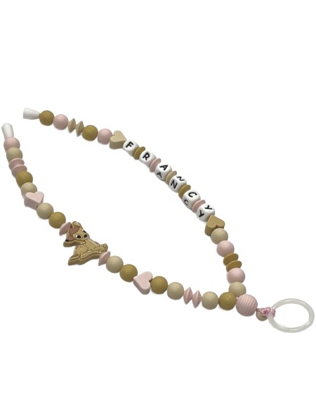 Babyjart Collana Portaciuccio con Nome, in silicone, gancio/adattatore ciuccio mam