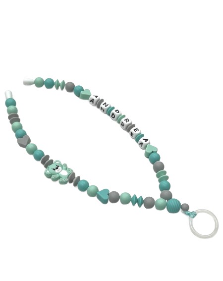 Babyjart Collana Portaciuccio con Nome, in silicone, gancio/adattatore ciuccio mam