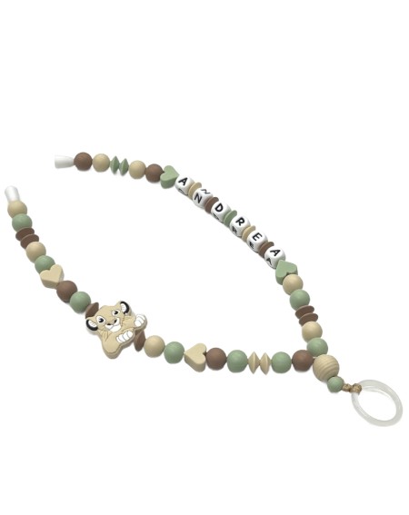 Babyjart Collana Portaciuccio con Nome, in silicone, gancio/adattatore ciuccio mam