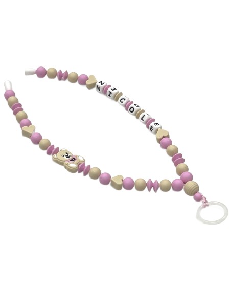 Babyjart Schnullerhalskette mit Name, aus silicone, Haken / Adapter Schnuller Mam