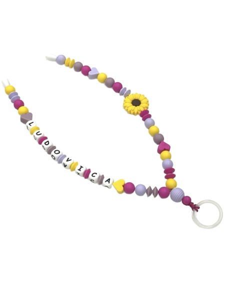 Babyjart Dummy Nicklace with name, in silicone, hook / adapter pacifier mam