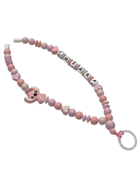 Babyjart Collana Portaciuccio con Nome, in silicone, gancio/adattatore ciuccio mam