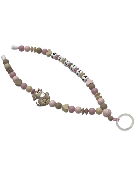 Babyjart Collana Portaciuccio con Nome, in silicone, gancio/adattatore ciuccio mam
