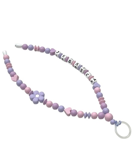 Babyjart Schnullerhalskette mit Name, aus silicone, Haken / Adapter Schnuller Mam