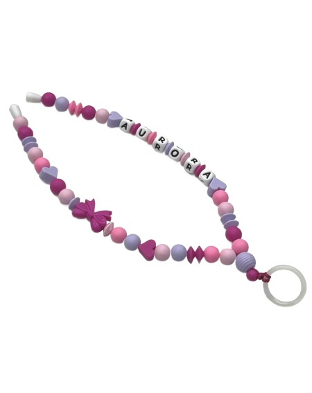 Babyjart Schnullerhalskette mit Name, aus silicone, Haken / Adapter Schnuller Mam