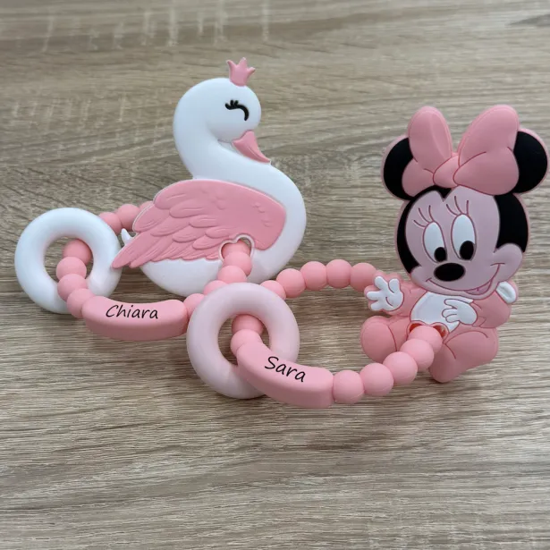 Anillo de dentición personalizado Rosa Pastel