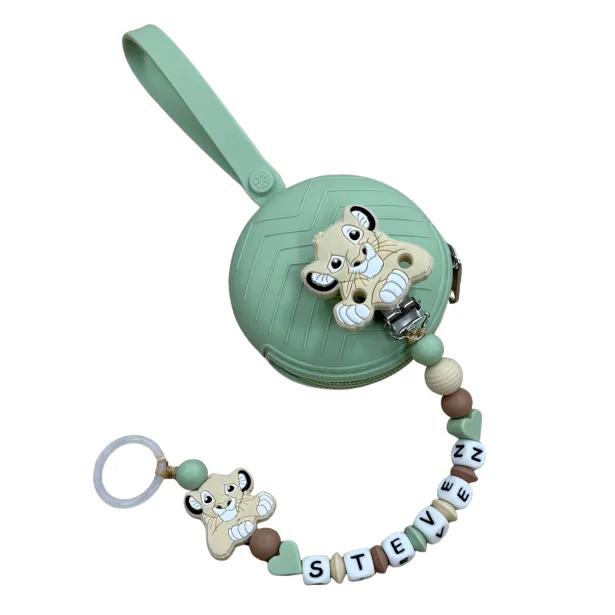 Babyjart Silikonschnullerkette PRESTIGE LÖWE mit Name, Haken / Adapter Schnuller MAM und CHICCO