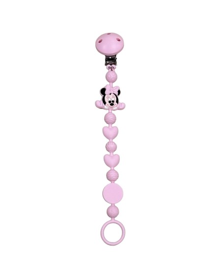 Pacifier chain in silicone BUBBLE CHARM MINNIE LIGHT PINK with name