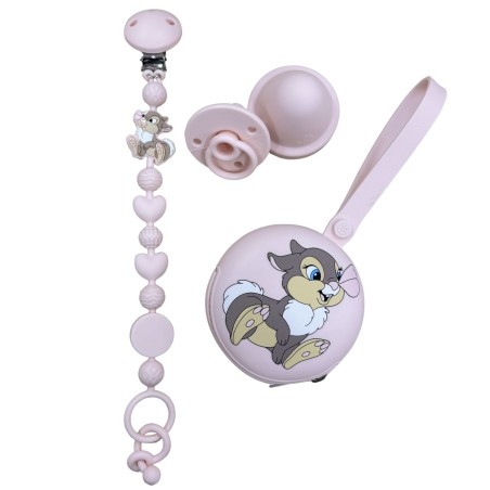 Pacifier chain in silicone BUBBLE CHARM MISS TAMBURINA TALCUM POWDER LIGHT PINK with name