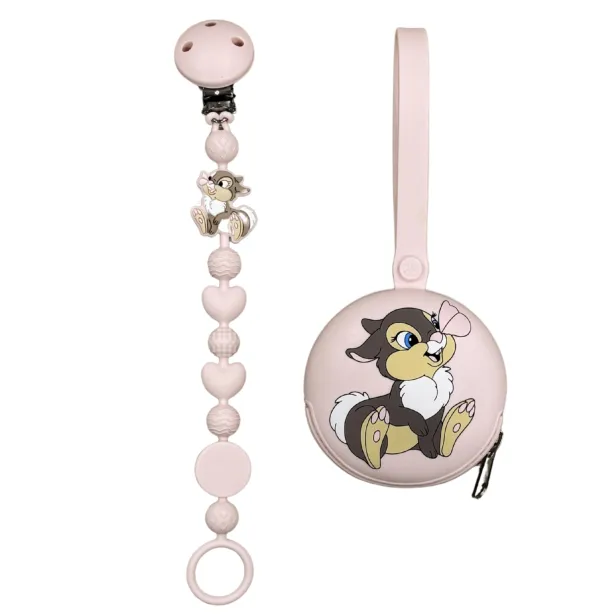 Pacifier chain in silicone BUBBLE CHARM MISS TAMBURINA TALCUM POWDER LIGHT PINK with name