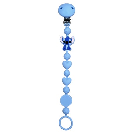 Pacifier chain in silicone BUBBLE CHARM STITCH PASTEL BLUE with name