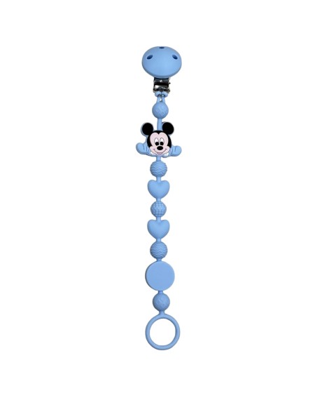 Silikonschnullerkette BUBBLE CHARM MICKEY MOUSE PASTELLBLAU mit Name