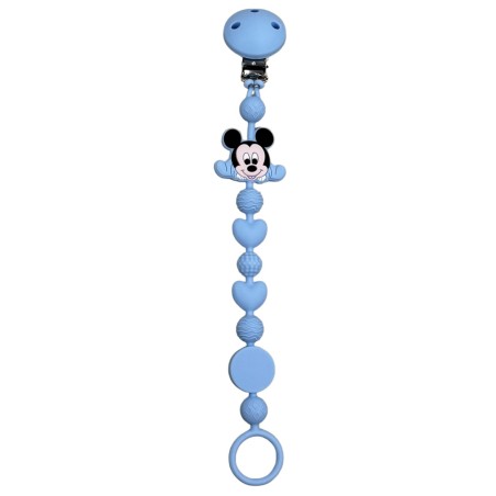 Pacifier chain in silicone BUBBLE CHARM MICKEY MOUSE PASTEL BLUE with name