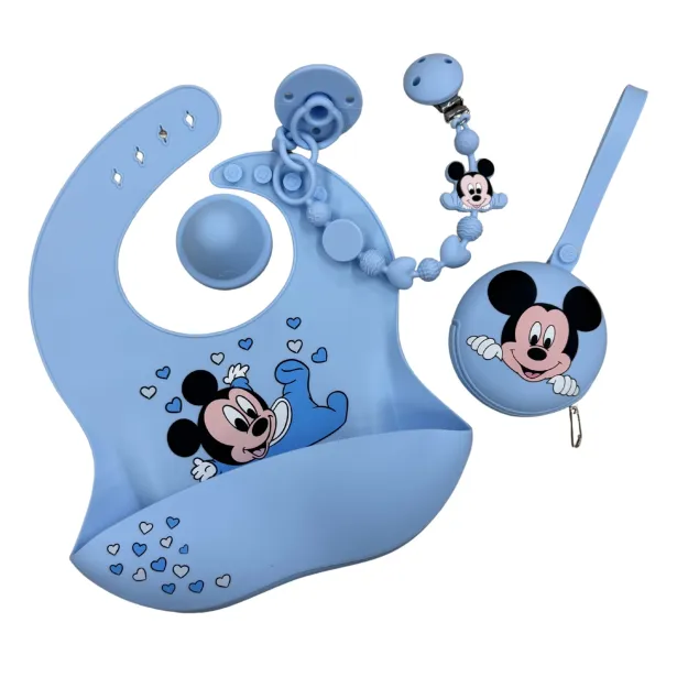 Silikonschnullerkette BUBBLE CHARM MICKEY MOUSE PASTELLBLAU mit Name