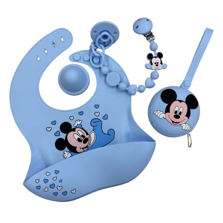 Pacifier chain in silicone BUBBLE CHARM MICKEY MOUSE PASTEL BLUE with name
