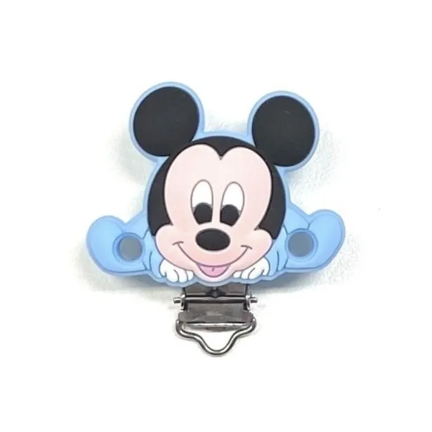 Pacifier chain in silicone BUBBLE CHARM MICKEY MOUSE PASTEL BLUE with name