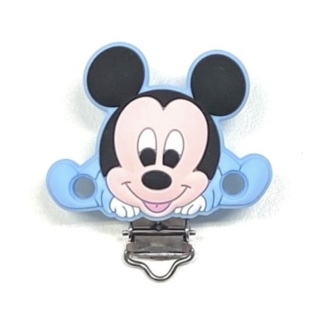 Pacifier chain in silicone BUBBLE CHARM MICKEY MOUSE PASTEL BLUE with name