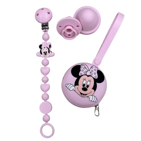 Cadeia de chupeta BUBBLE CHARM MINNIE ROSA CLARO de silicone com nome
