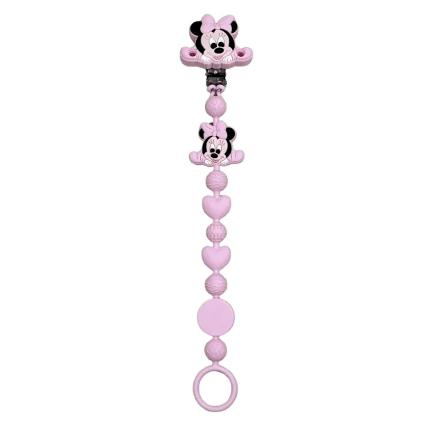 Pacifier chain in silicone BUBBLE CHARM MINNIE LIGHT PINK with name