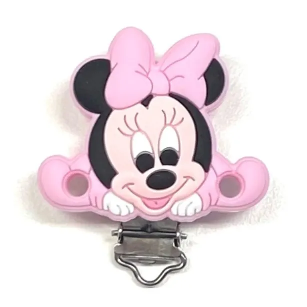 Pacifier chain in silicone BUBBLE CHARM MINNIE LIGHT PINK with name