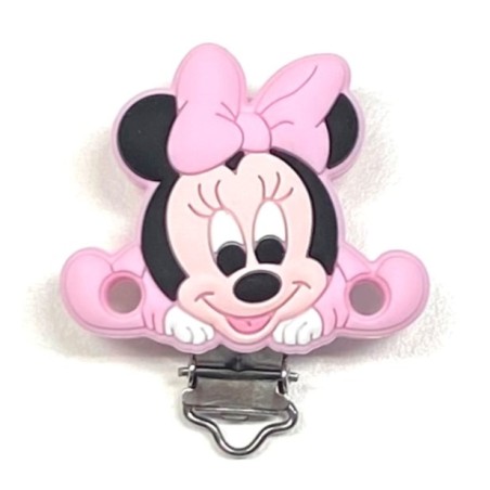 Pacifier chain in silicone BUBBLE CHARM MINNIE LIGHT PINK with name