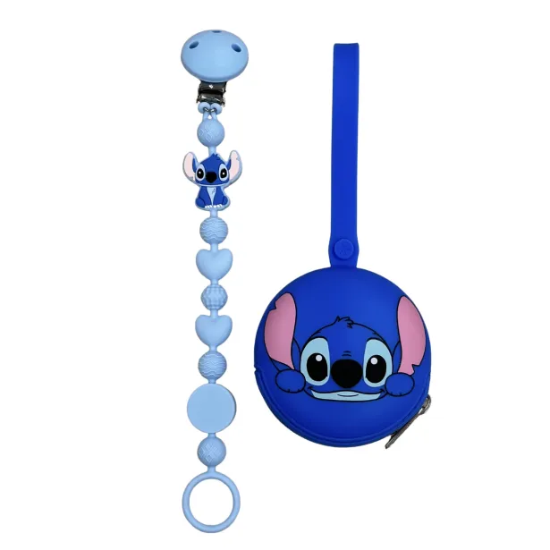 Pacifier chain in silicone BUBBLE CHARM STITCH PASTEL BLUE with name