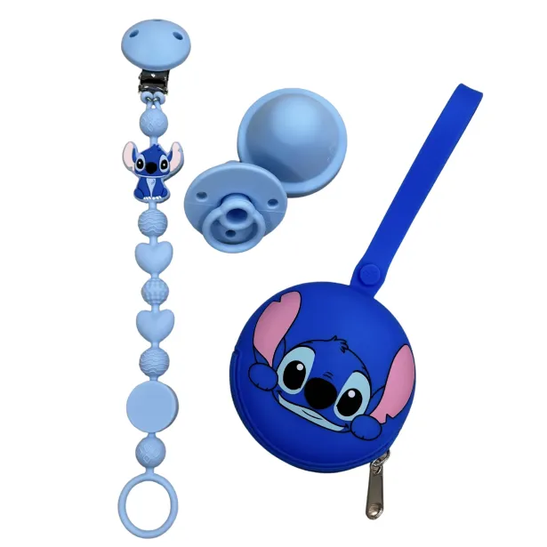 Pacifier chain in silicone BUBBLE CHARM STITCH PASTEL BLUE with name