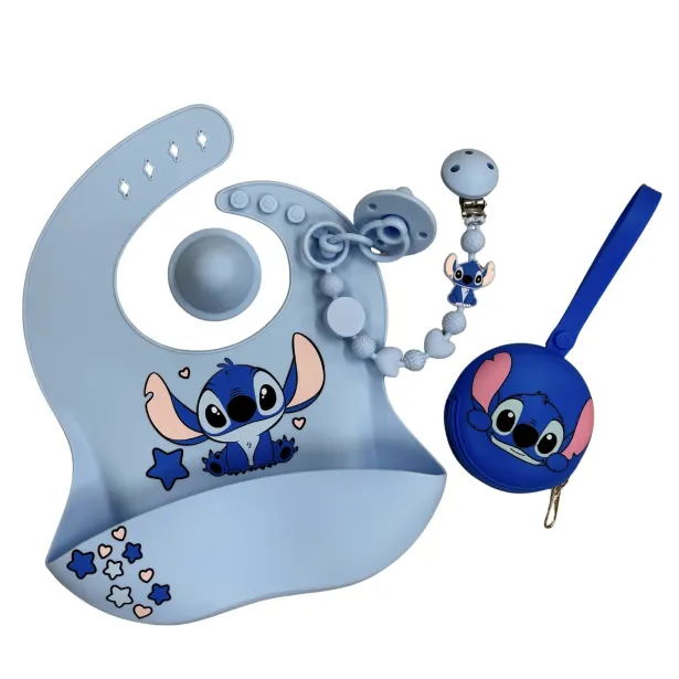 Pacifier chain in silicone BUBBLE CHARM STITCH PASTEL BLUE with name