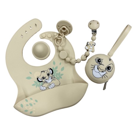 Pacifier chain in silicone BUBBLE CHARM LION BEIGE with name