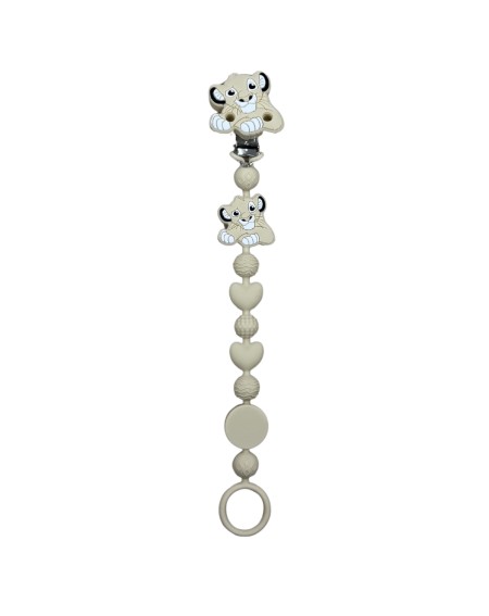 Catenella portaciuccio BUBBLE CHARM LEONE BEIGE in silicone con nome 2