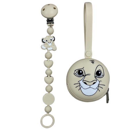 Pacifier chain in silicone BUBBLE CHARM LION BEIGE with name