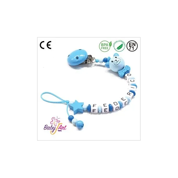 Babyjart wooden dummy chain with name, hook / adapter pacifier mam