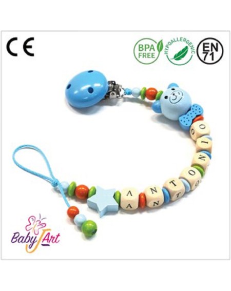 Babyjart wooden dummy chain with name, hook / adapter pacifier mam 2