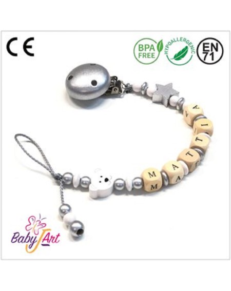 Babyjart wooden dummy chain with name, hook / adapter pacifier mam 2