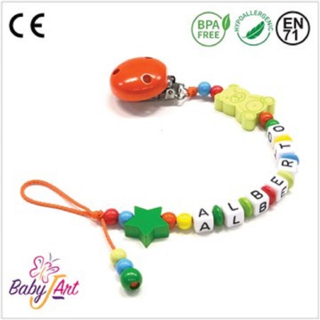 Babyjart wooden dummy chain with name, hook / adapter pacifier mam
