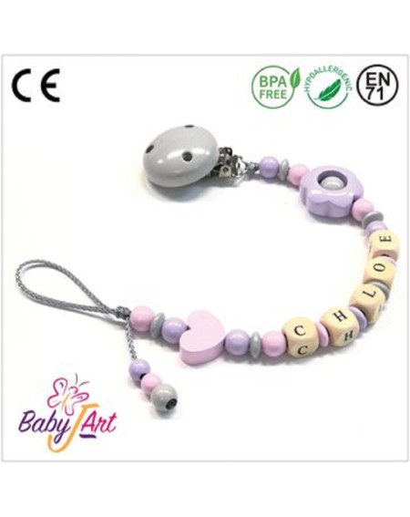 Babyjart wooden dummy chain with name, hook / adapter pacifier mam 2