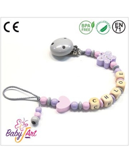 Babyjart wooden dummy chain with name, hook / adapter pacifier mam 2