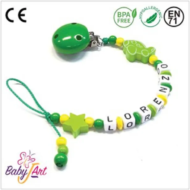 Babyjart wooden dummy chain with name, hook / adapter pacifier mam