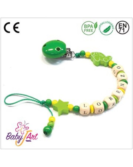 Babyjart wooden dummy chain with name, hook / adapter pacifier mam 2