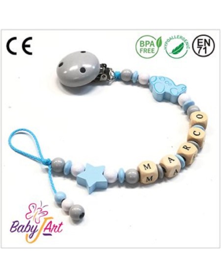 Babyjart wooden dummy chain with name, hook / adapter pacifier mam 2