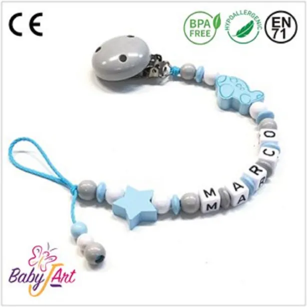 Babyjart wooden dummy chain with name, hook / adapter pacifier mam