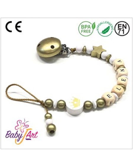 Babyjart wooden dummy chain with name, hook / adapter pacifier mam 2
