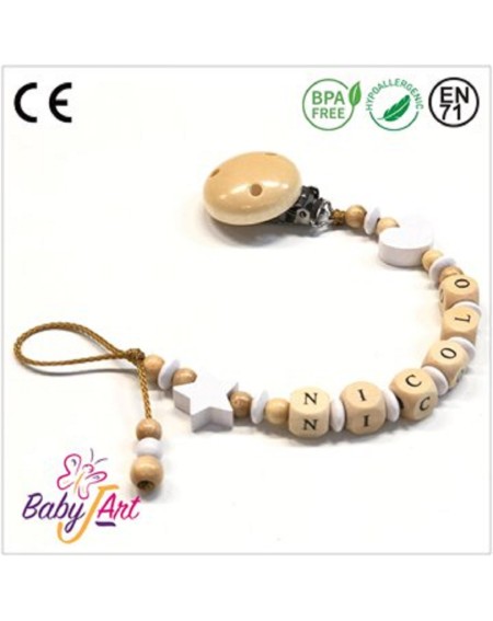 Babyjart wooden dummy chain with name, hook / adapter pacifier mam 2
