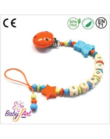 Babyjart wooden dummy chain with name, hook / adapter pacifier mam 2