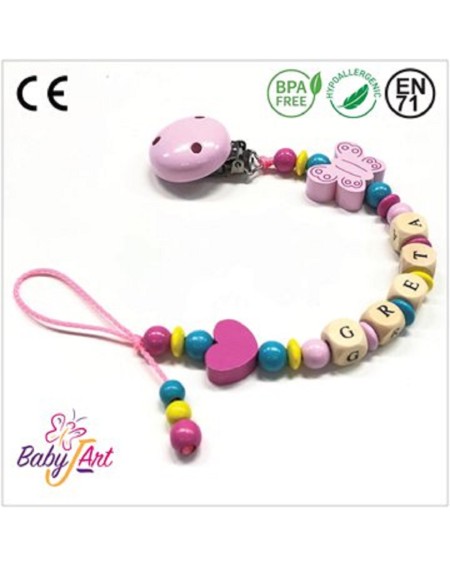 Babyjart wooden dummy chain with name, hook / adapter pacifier mam 2