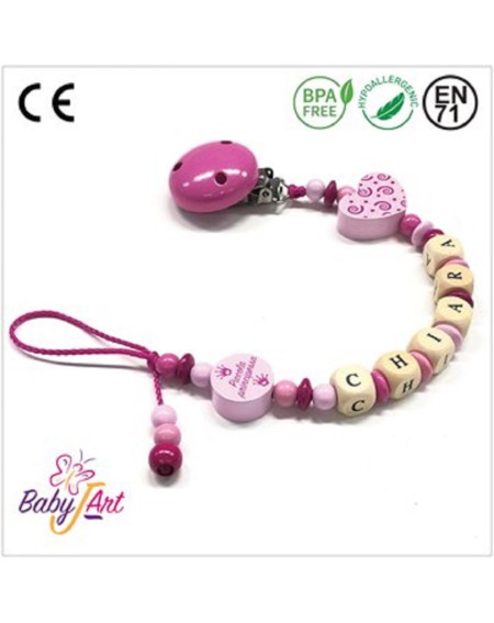 Babyjart wooden dummy chain with name, hook / adapter pacifier mam 2