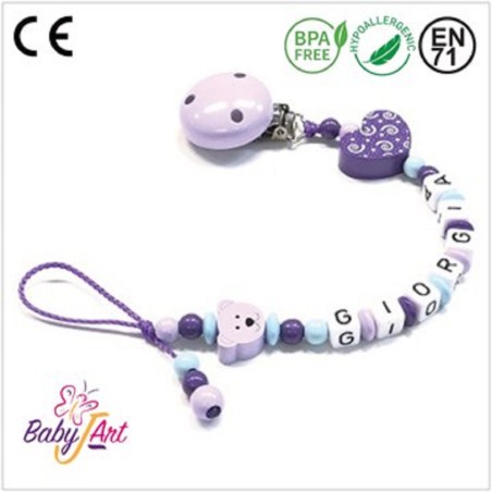 Babyjart wooden dummy chain with name, hook / adapter pacifier mam